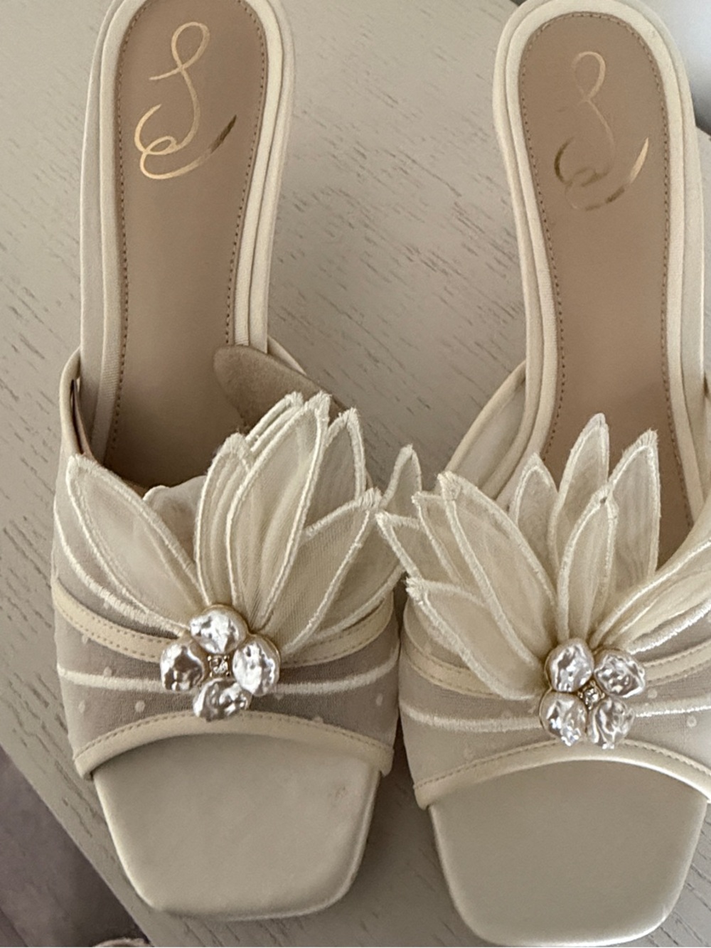 Sam Edelman Cream Floral Embellished Slide Heels